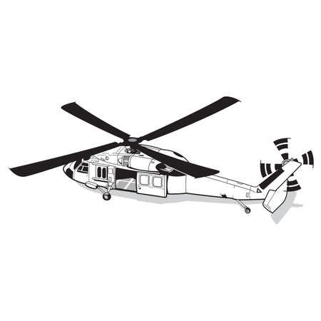 Helicopter detailed silhouette. Vector EPS 10 isolated on a white backgroundのイラスト素材