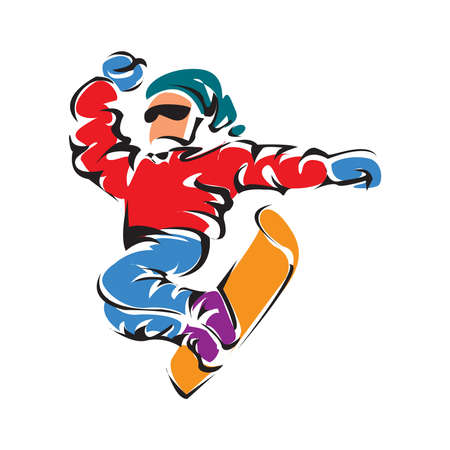 snowboarder jumping sport vector illustration isolated on a white backgroundのイラスト素材