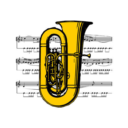 vector color flat design tuba wind instrument vector illustration white backgroundのイラスト素材