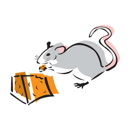 Cute mouse eating a piece of cheese in EPS10のイラスト素材
