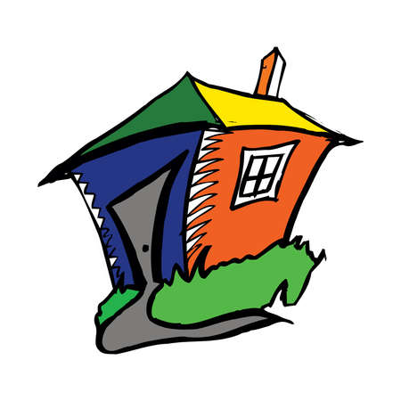 Old cozy rural house. Vector is isolated on a white background. Village, suburb. Fairytale cute cartoon home. Flat detailed style. Beautiful building.のイラスト素材