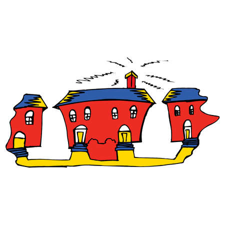 Old cozy rural house. Vector is isolated on a white background. Village, suburb. Fairytale cute cartoon home. Flat detailed style. Beautiful building.のイラスト素材