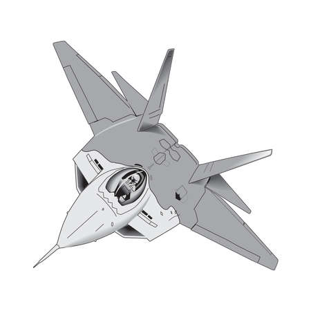 F-22 raptor. Cartoon character isolated on white background. Colorful design for kids activity book, coloring page, colouring picture. Vector illustrationのイラスト素材