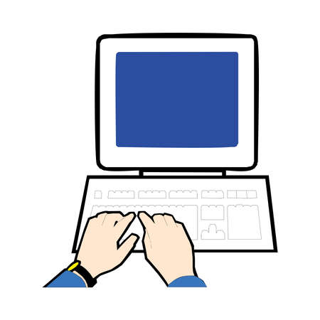 old computer unit with a monitor on a white background in eps 10のイラスト素材