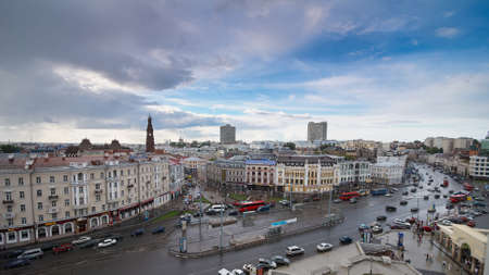 Kazan, Russia - July 31 2008: Panoramic view of Kazan city centre, Tukay Square. after the rainのeditorial素材
