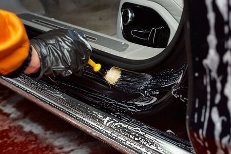 Detailed vehicle cleaning to washingの写真素材