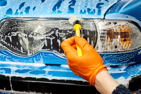 Detailed vehicle cleaning to washingの写真素材