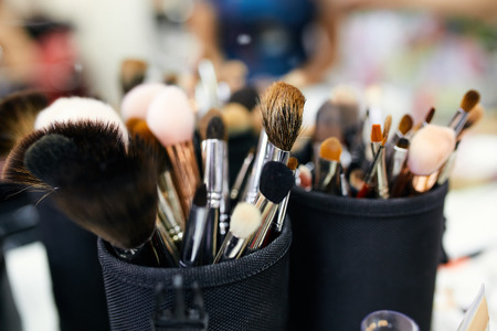 brushes for make-up make-up artist on the tableの写真素材