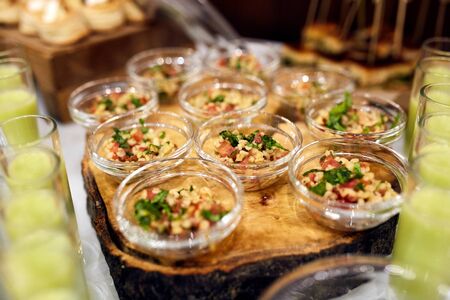 Great photo of interesting dish in glass platesの写真素材