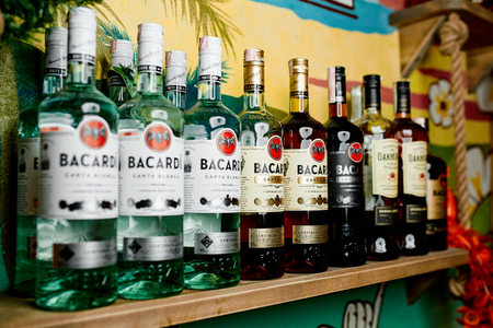 Great photo of bottles with rum "BACARDI" on shelfのeditorial素材
