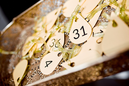 Great photo of lottery numbers on the golden trayの写真素材