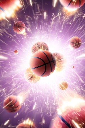 Basketball balls with fire sparks in actionの写真素材