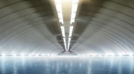 Beautiful empty winter ice rink with lights. Sportの写真素材