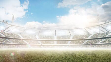 Daytime stadium under the sun with lightsの写真素材
