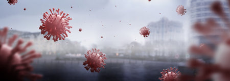 Covidvirus cells in the cityの写真素材