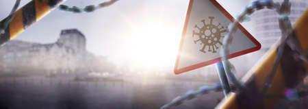 Pandemic stop Novel Coronavirus outbreak. Coronavirus sign. pathogen respiratory influenza. Coronavirus outbreak and coronaviruses influenza city background. Epidemicの写真素材
