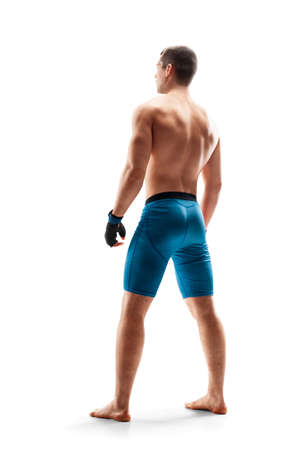 MMA. sport concept. view from behind. MMA fighter isolated. Athletic. Emotions of winner Sportの写真素材