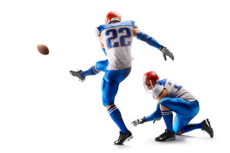 field goal. Two american football sportsman in action and motion. sport. isolated on white background. Strong'sの写真素材