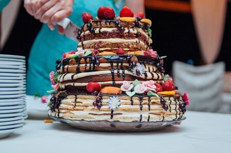 Beautiful delicious white wedding cake