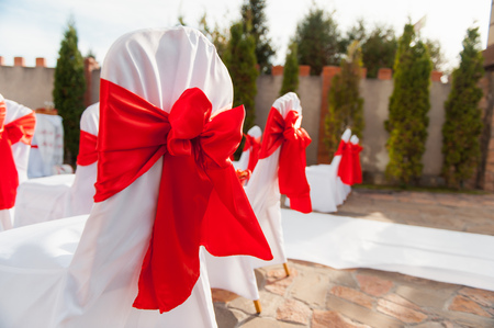 chair set for wedding or another catered event or visiting ceremonyの写真素材