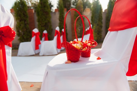 chair set for wedding or another catered event or visiting ceremonyの写真素材