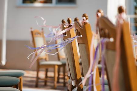 chair set for wedding or another catered event or visiting ceremonyの写真素材