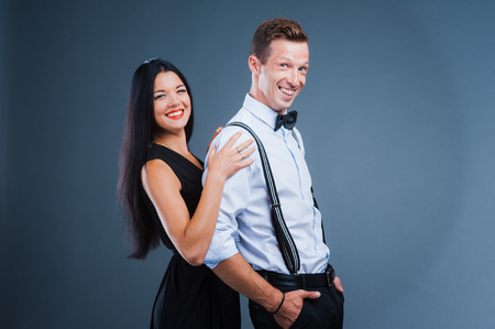 very funny emotional love in a suit. Studio shot.の写真素材