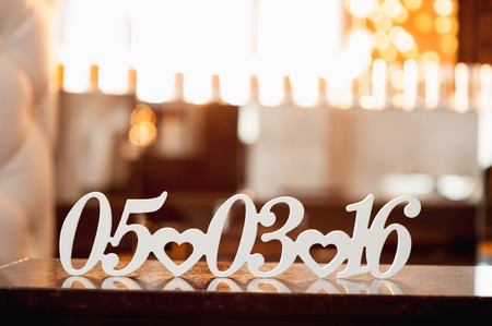 Wedding Accessories Date wooden plate.  on mirrorの写真素材