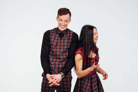 beautiful couple classic costumes in a cage. studio shotの写真素材