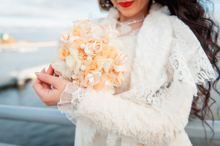 Bride and groom have fun during the wedding dayの写真素材