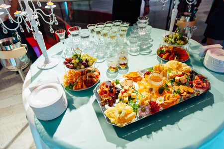 table set for wedding or another catered event dinner ceremonyの写真素材