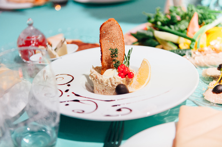 table set for wedding or another catered event dinner ceremonyの写真素材