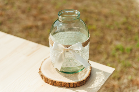 jar for gifts from the guests for the newlyweds on -site ceremonyの写真素材