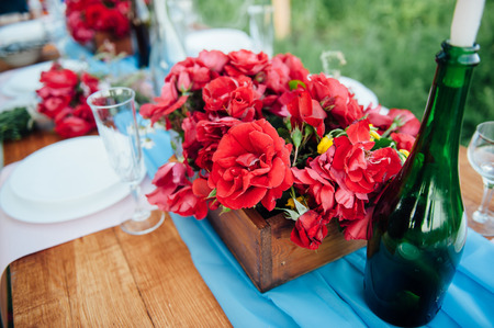 Wedding table setting in rustic style. in a residential areaの写真素材