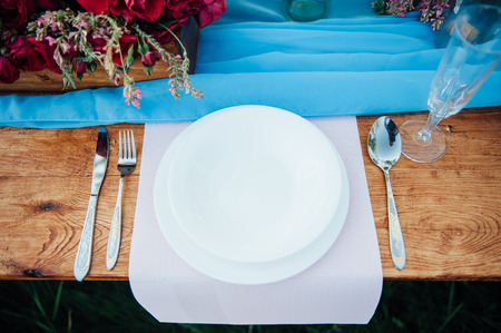 Wedding table setting in rustic style. in a residential area