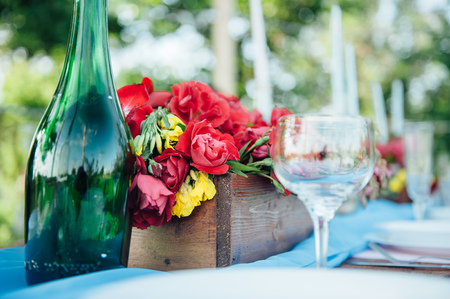 Wedding table setting in rustic style. in a residential areaの写真素材