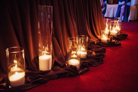 table set for wedding or another catered event dinner ceremony. for newlywedsの写真素材