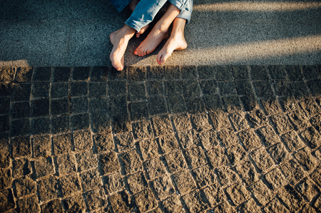 Happy couple walking in the parkの写真素材