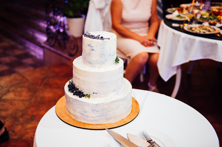 Beautiful delicious white wedding cakeの写真素材