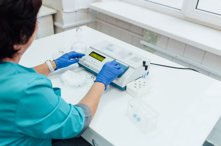 Digital device for analysis of blood and other fluids of the human body, close-up shot