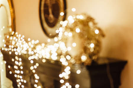 blurred of silver glittering shine bulbs lightsの写真素材