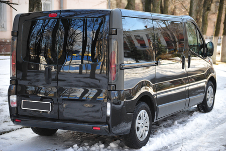 Polished side of black cargo minivanの写真素材