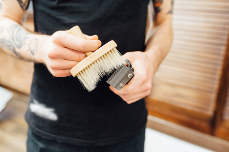 barber prepares to work trimmerの写真素材