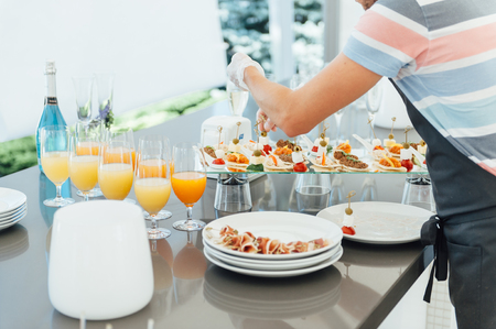 Snacks, fish and meat specialities on the buffet.の写真素材