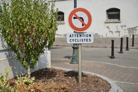 Traffic warning signs for drivers and pedestriansの写真素材