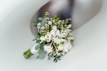 Winter wedding bouquet on a white backgroundの写真素材