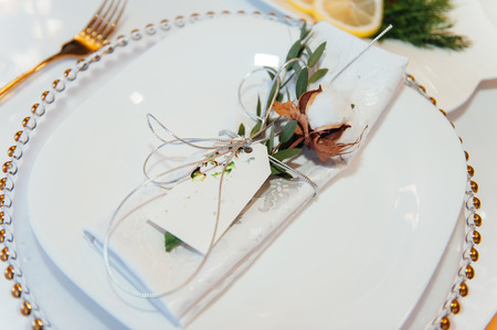 table set for wedding or another catered eventの写真素材