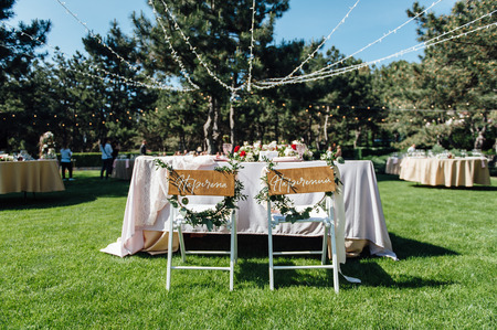 Amazing decor in eco style on the summer weddingの写真素材