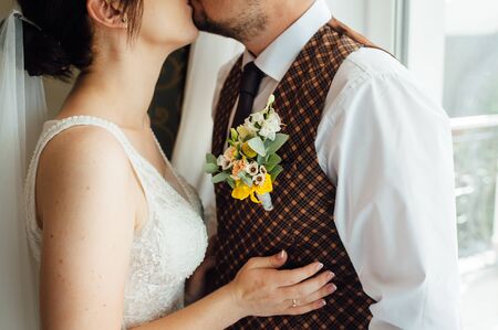 Young wedding couple outdoor. Groom and bride togetherの写真素材