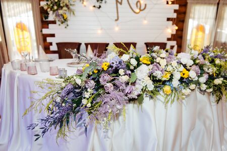 Luxurious wedding presidium in white with silver elements.の写真素材